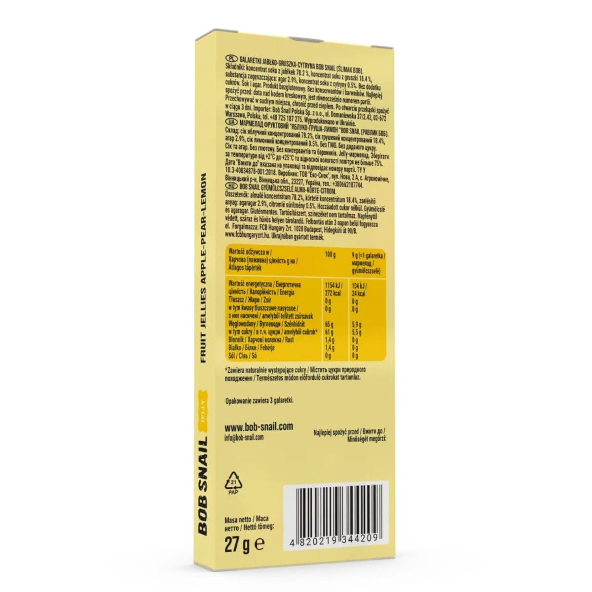 Bob Snail Apple-Pear-Lemon Fruit Jellies with No Added Sugar - 27 g