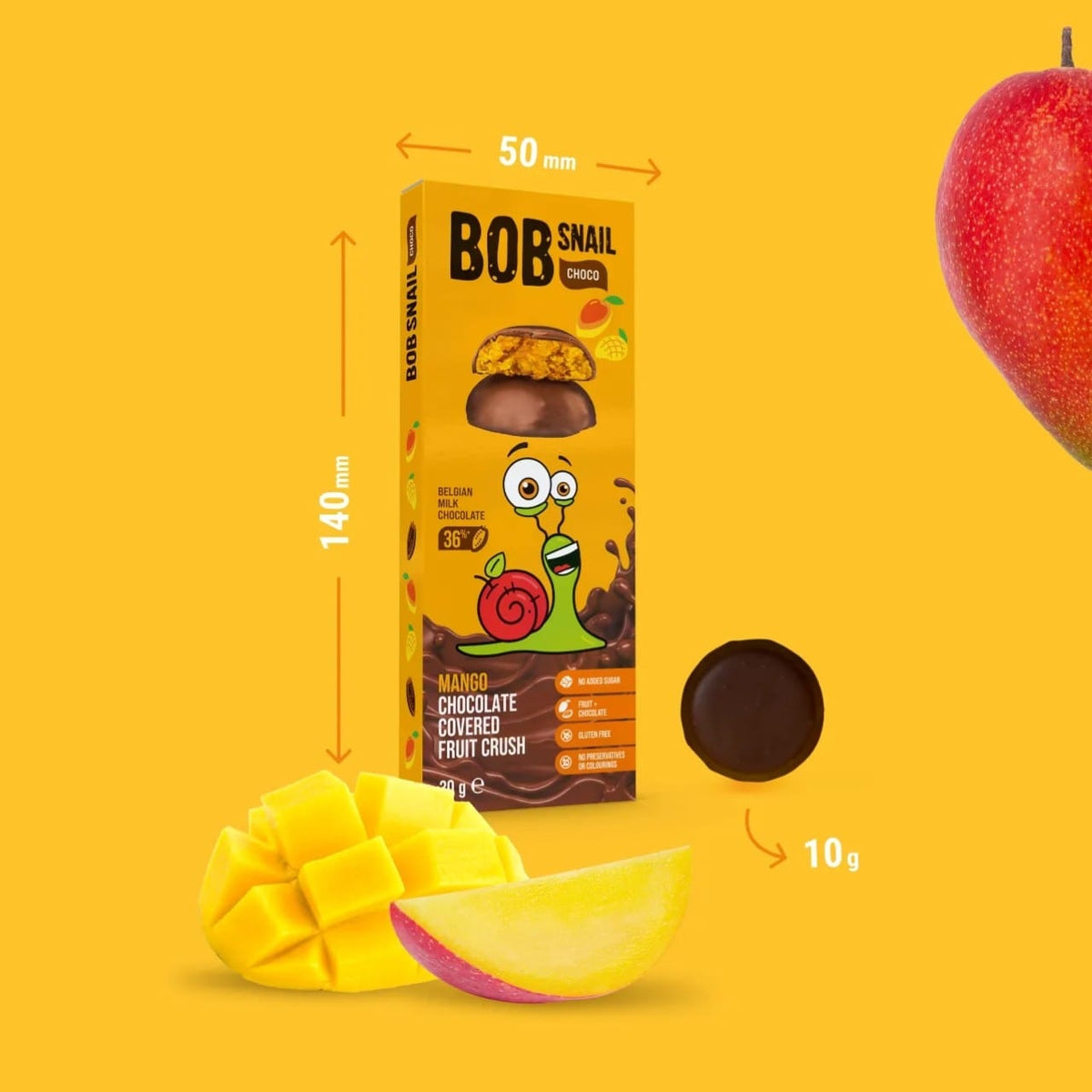 Bob Snail Mango Snack in Belgian Chocolate, Sugar-Free - 30 g