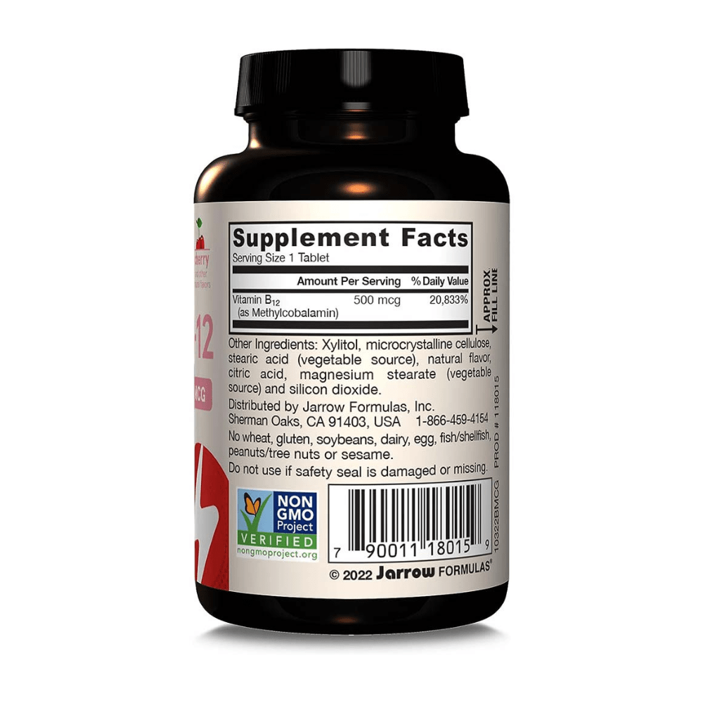 Jarrow Formulas Methyl B12 (Methylcobalamin) 500 mcg Cherry - 100 Chaweble Tablets