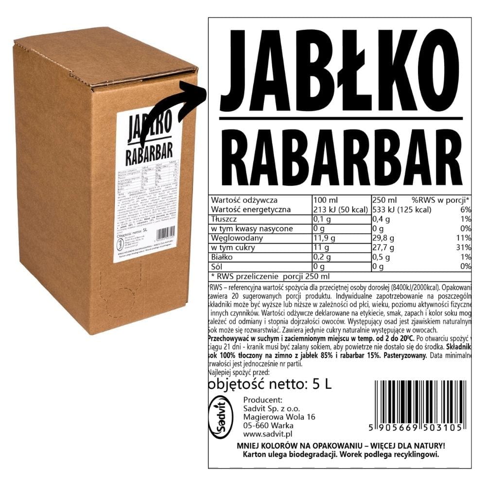 Sadvit Apple- Rhubarb 100% - 5000 ml