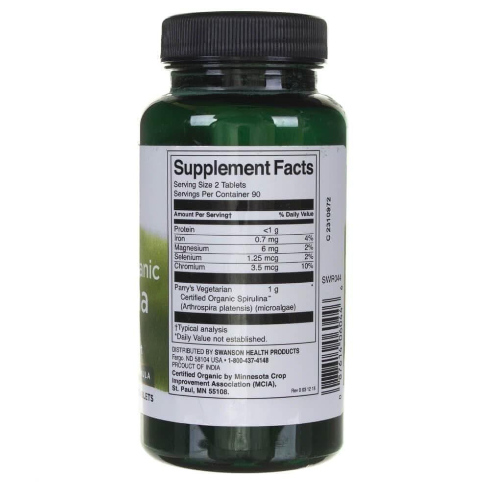 Swanson Certified Organic Spirulina 500 mg - 180 Tablets