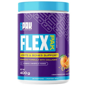 6PAK Flex Pak, Hydrolyzed Collagen + MSM + Glucosamine Sulphate, Orange Flavour - 400 g