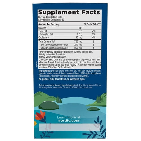 Nordic Naturals Arctic Cod Liver Oil, Lemon - 180 Softgels