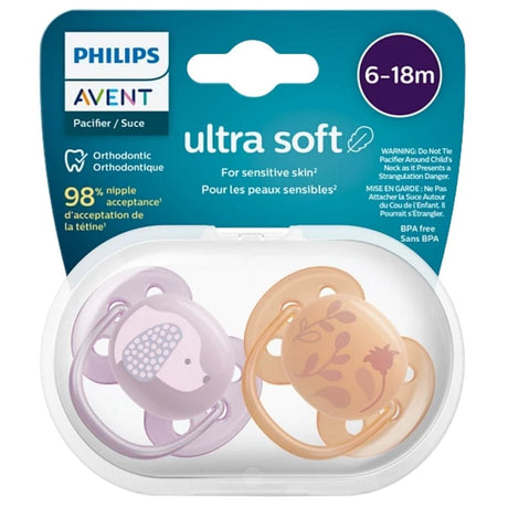Philips Avent Ultra Soft Pacifier, 6-18 Months, Gril - 2 Pieces