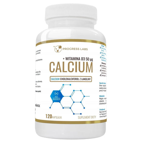 Progress Labs Calcium Carbonate 1000 mg + Vitamin D3 2000 IU – 120 Capsules
