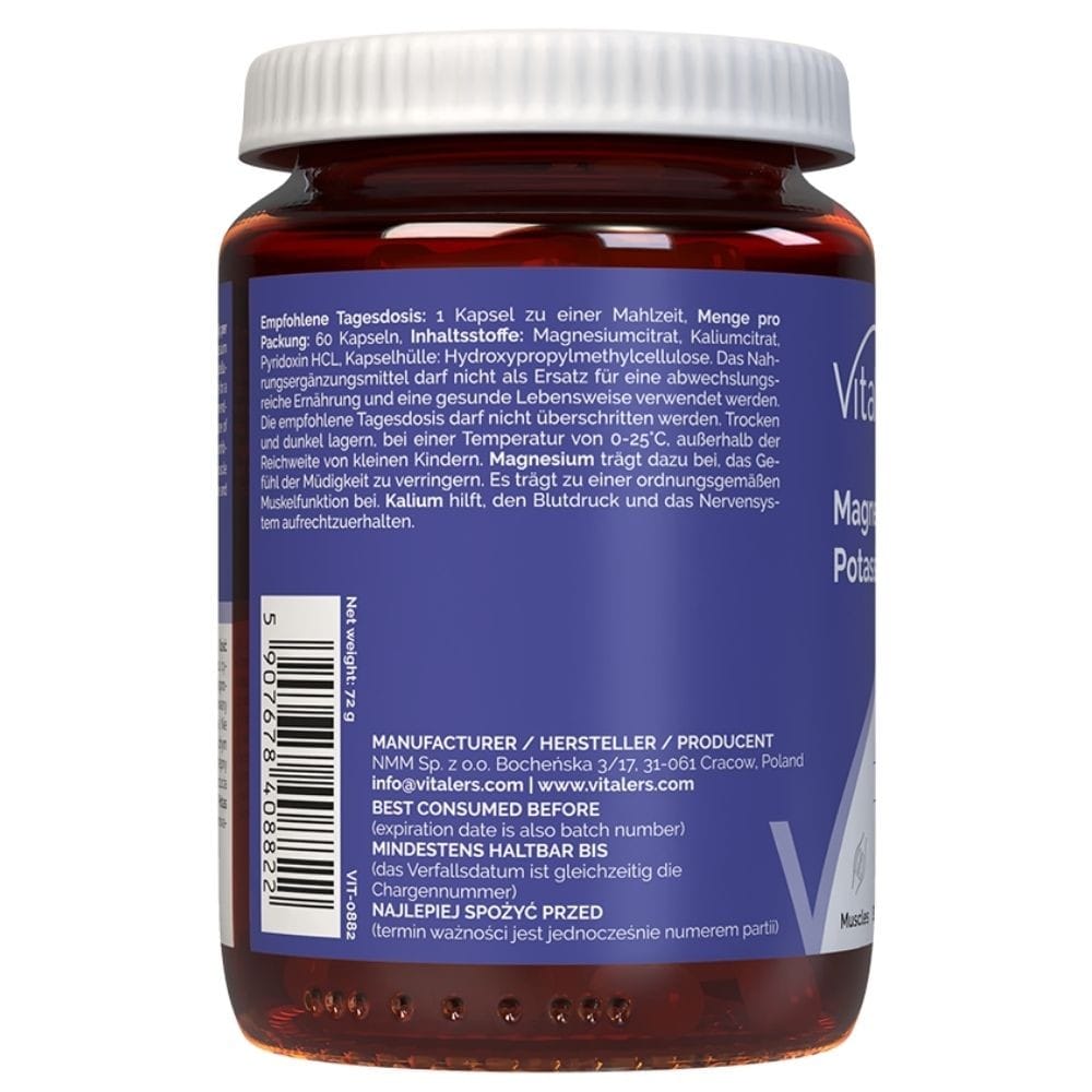 Vitaler's Magnesium 100 mg + Potassium 150 mg + Vitamin B6 6 mg - 60 Capsules