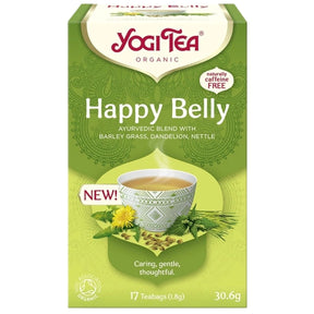 Yogi Tea Happy Belly Herbal Tea with Barley Grass, Aniseed and Turmeric - 17 Sachets